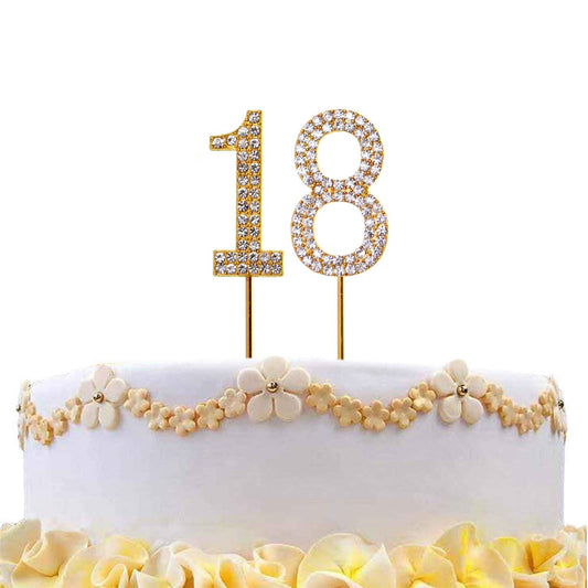 Cake Topper Number 18 Gold Diamond