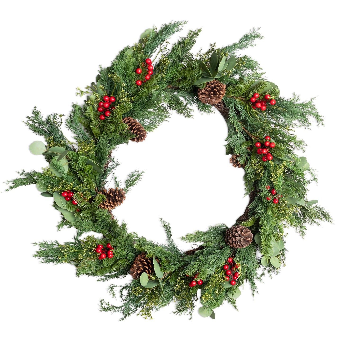 90CM CEDAR WREATH WITH RED BERRY AND PINECONE