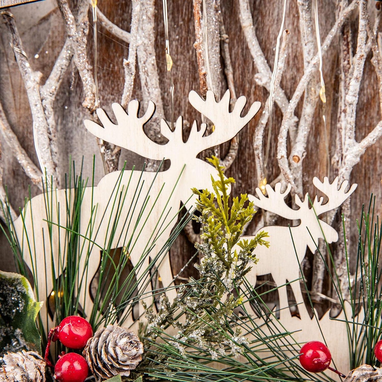 LED Wooden Reindeer Scene, Star Shape