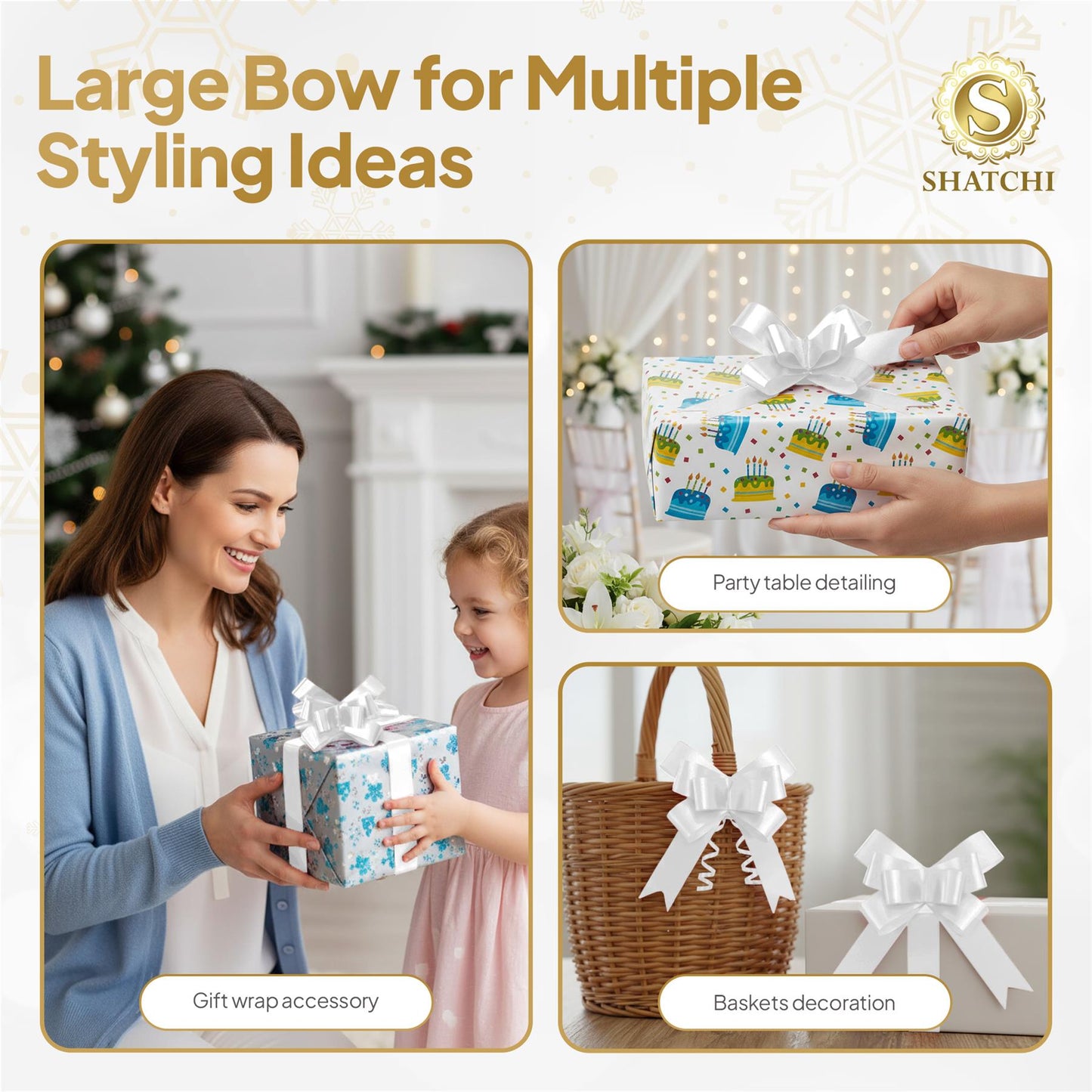 Shatchi 60pcs White 50mm/5cm Pull Bows Gift Wrap & Hampers