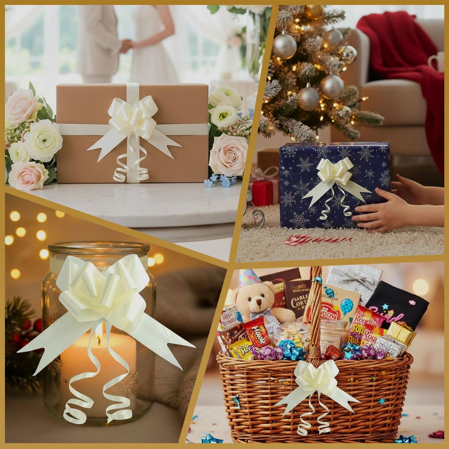 Shatchi 10pcs Ivory 30mm/3cm Pull Bows Gift Wrap & Hampers