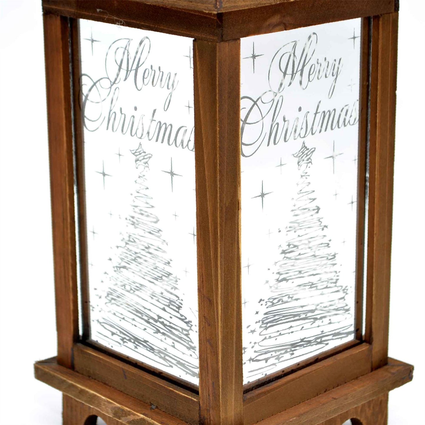 Christmas Wooden Lantern - White String Lights