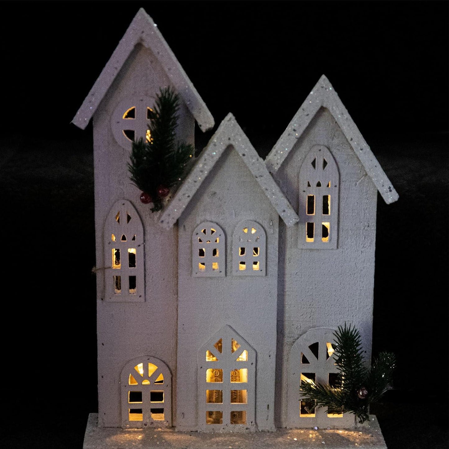 LED White Snow Covered Wooden House 24x7x35cm