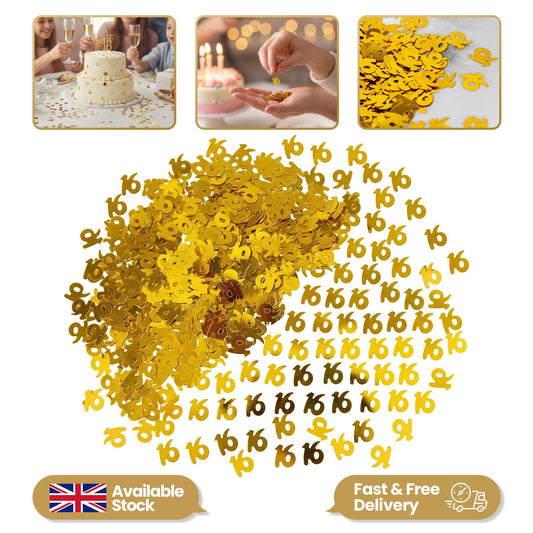 16th Birthday Confetti in Gold, 14g, 4 Packs