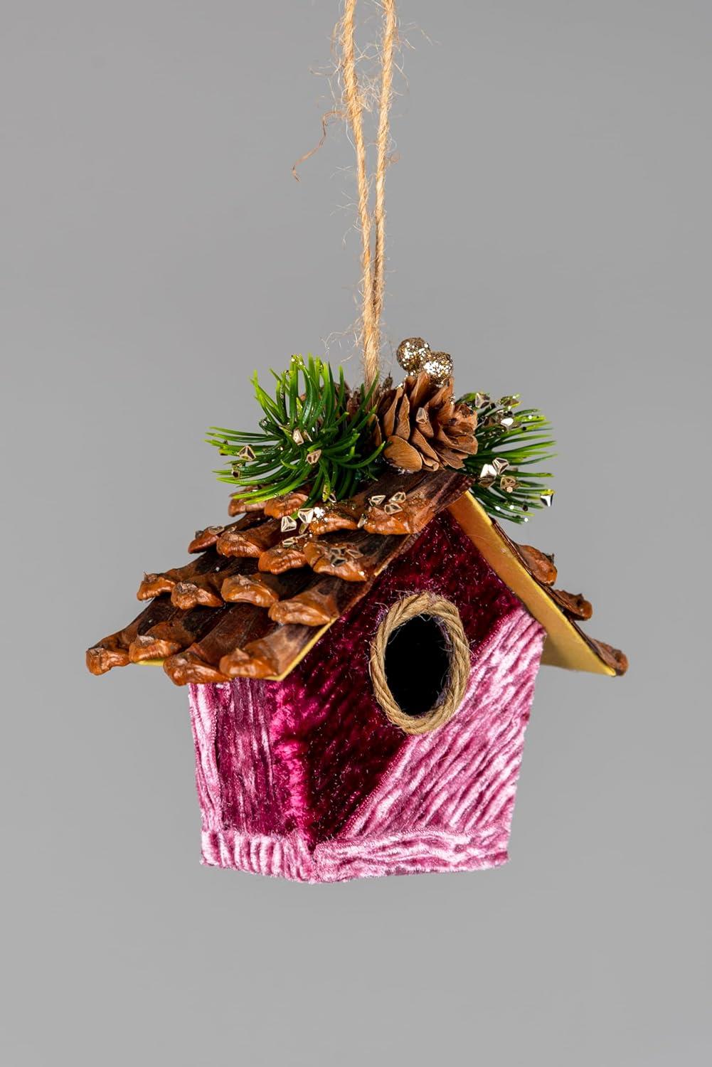 3 pcs Pink Birdhouse Christmas Decorations (10x11cm)