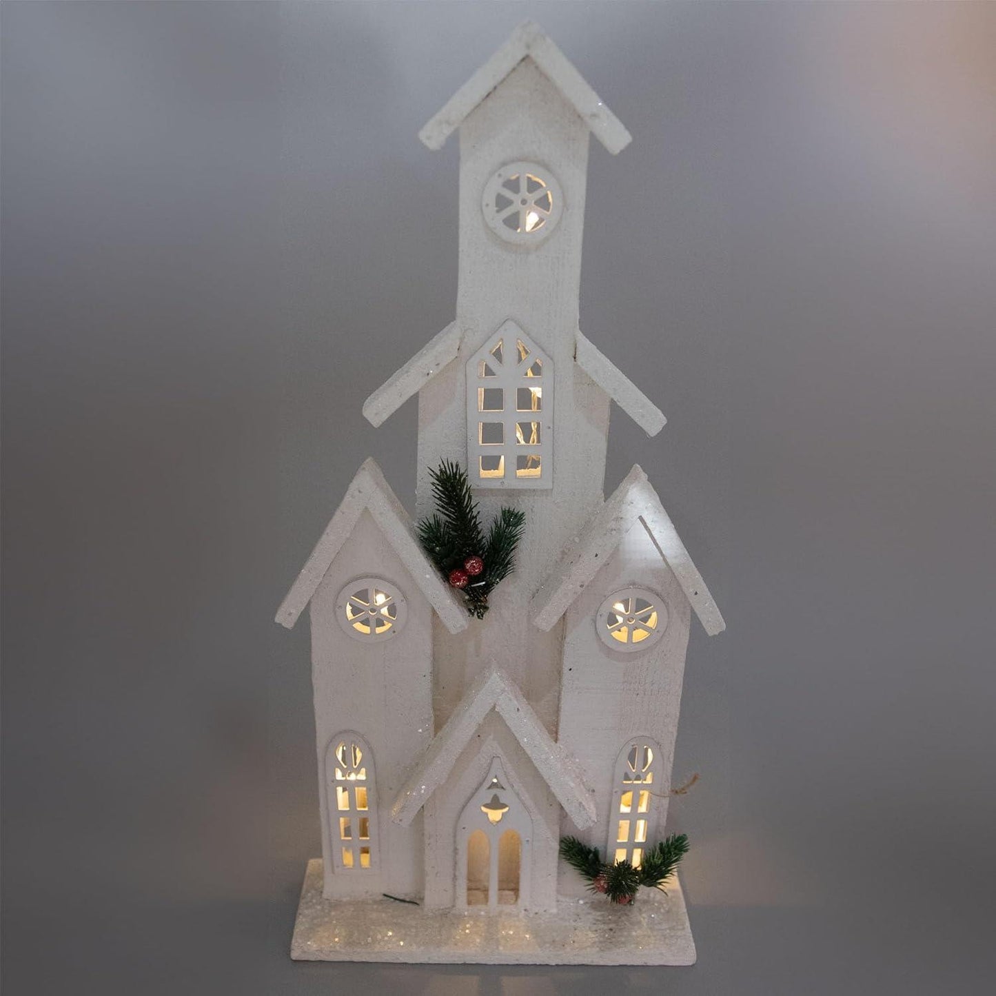 LED White Wooden House - 24x8x51cm