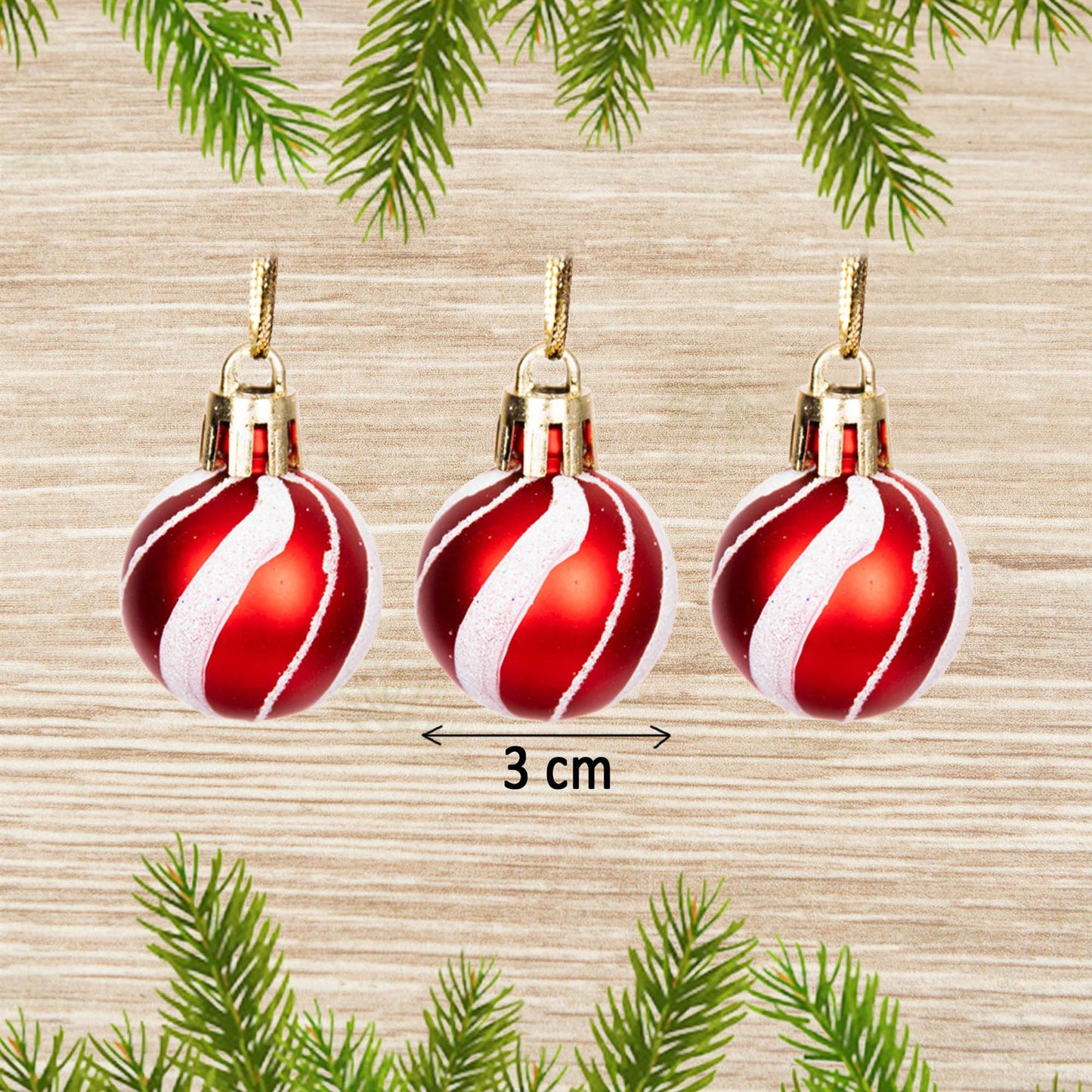 12 Candy Stripe Baubles - 3cm