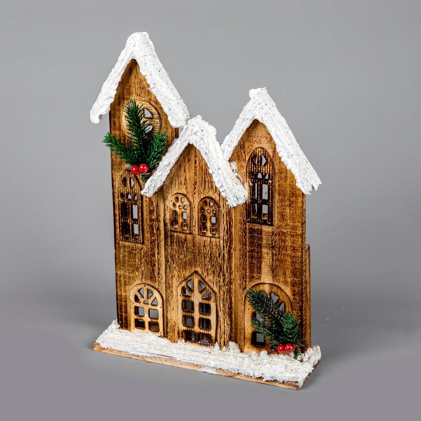 LED Brown Snow Covered Wooden House, 24x7x35cm