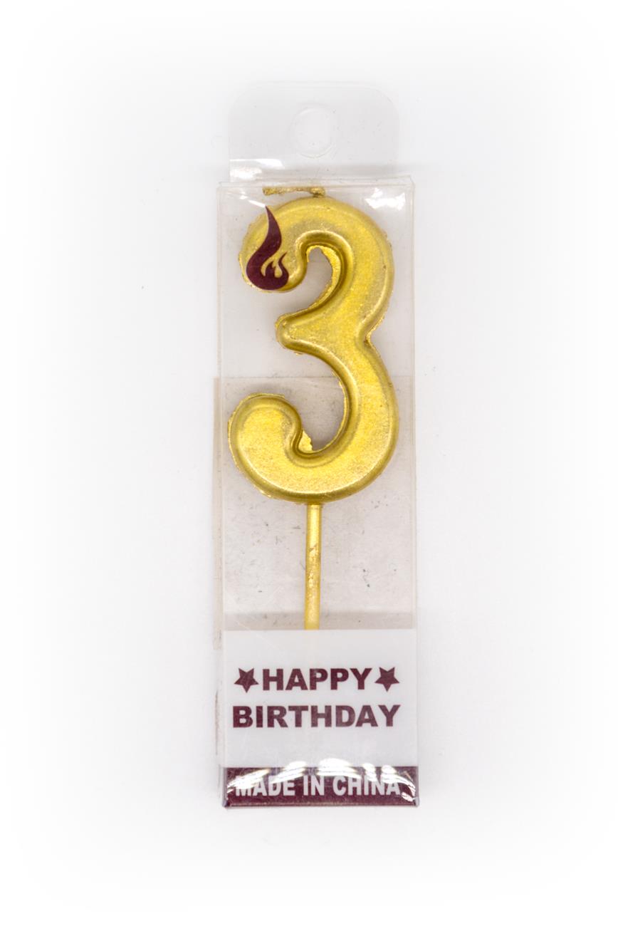 Gold 3 Number Candle Birthday Cake Decoration