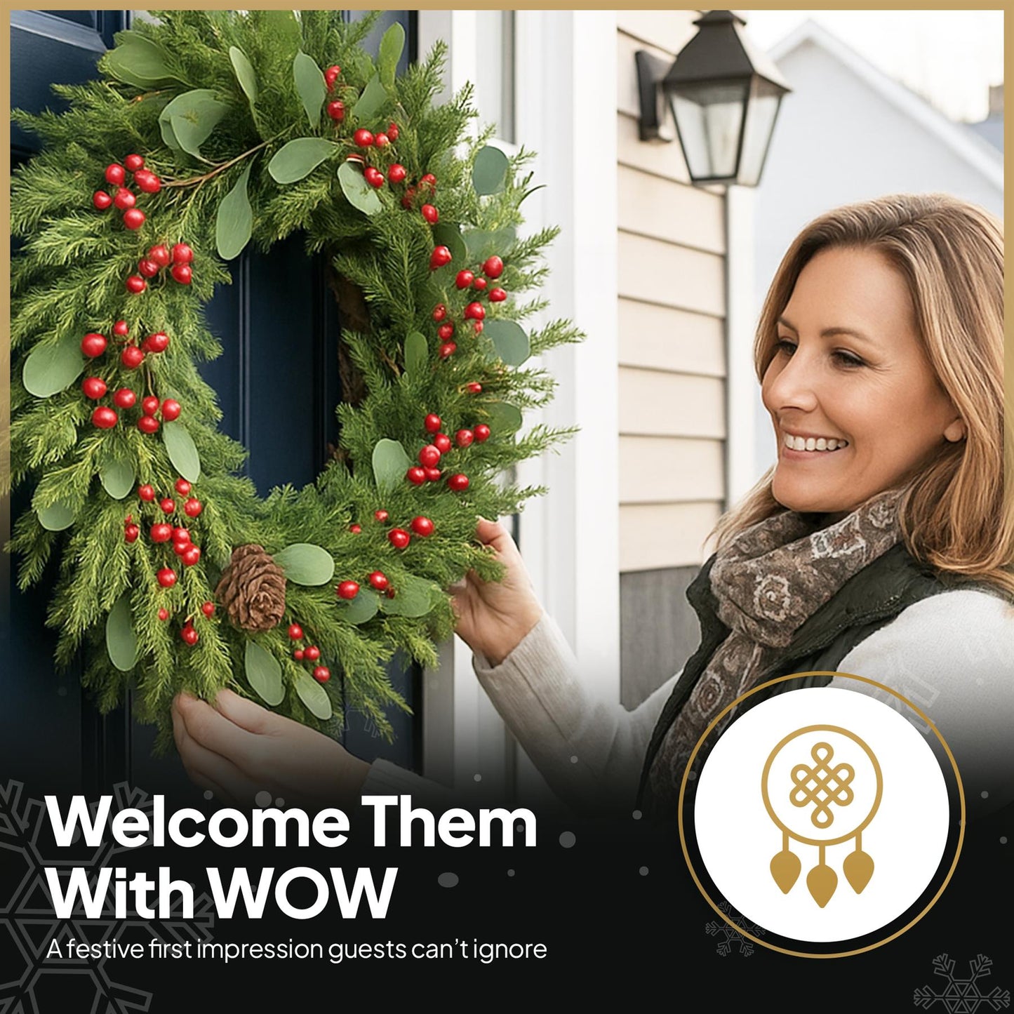 90CM CEDAR WREATH WITH RED BERRY AND PINECONE