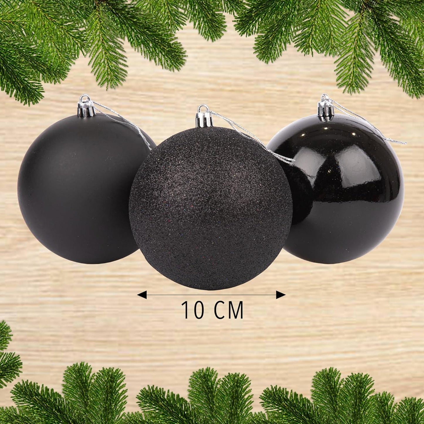 3 Black Baubles (10cm)