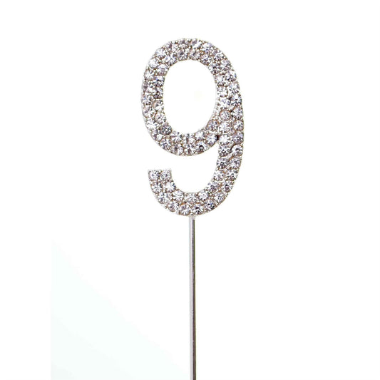 Silver Sparkly Diamond Number 9 Cake Topper