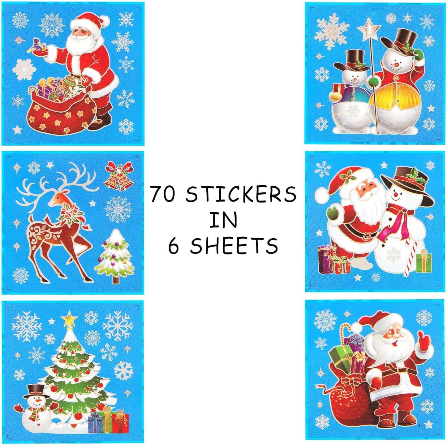 3D Window Stickers - 6 Assorted Sheets (70 Stickers), Each Sheet Size 28x33cm