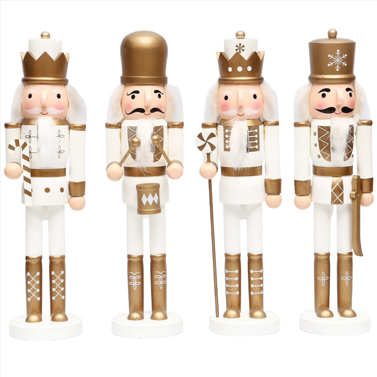 36cm Gold & White Wooden Nutcrackers - 4 Pcs Set