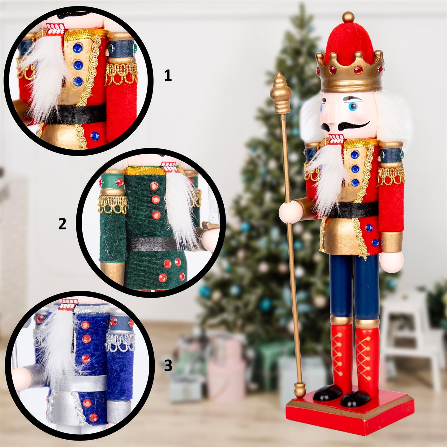 30cm Wooden Nutcracker Figures Christmas Ornament 3Pcs Set