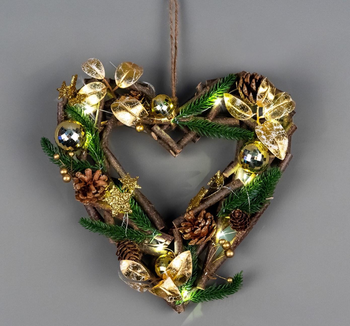 30cm LED Twig Hanging Heart Goldation