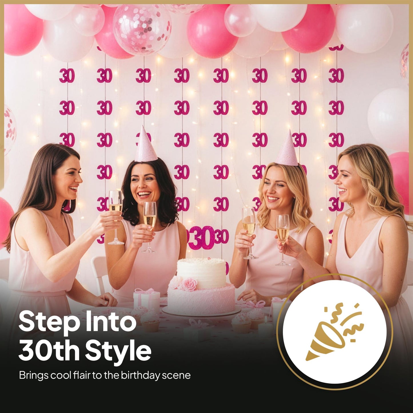 Shatchi 30th Glitz Pink Foil Hanging String Party Decorations Pack of 6