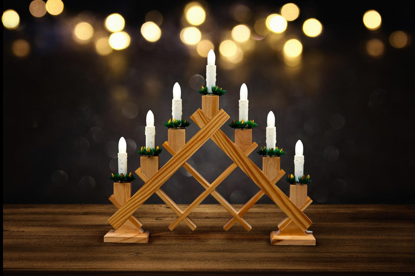 Wooden Candle Bridge Light - 7 Bulb