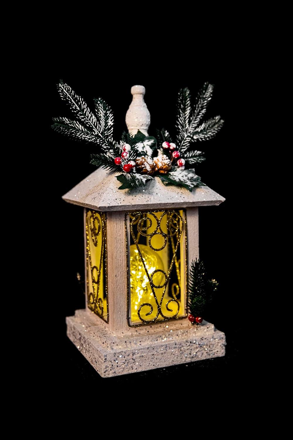 Warm White LED Wooden Lantern - 17 x 17 x 32cm