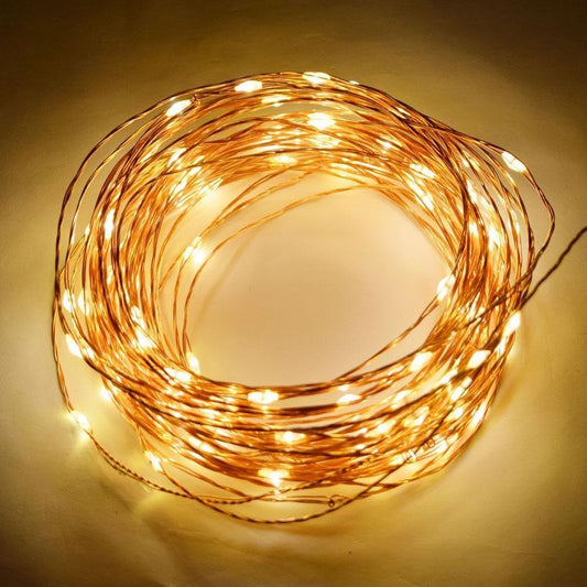 2x 40 Warm White LED Battery Operated Lights - Gold Wire