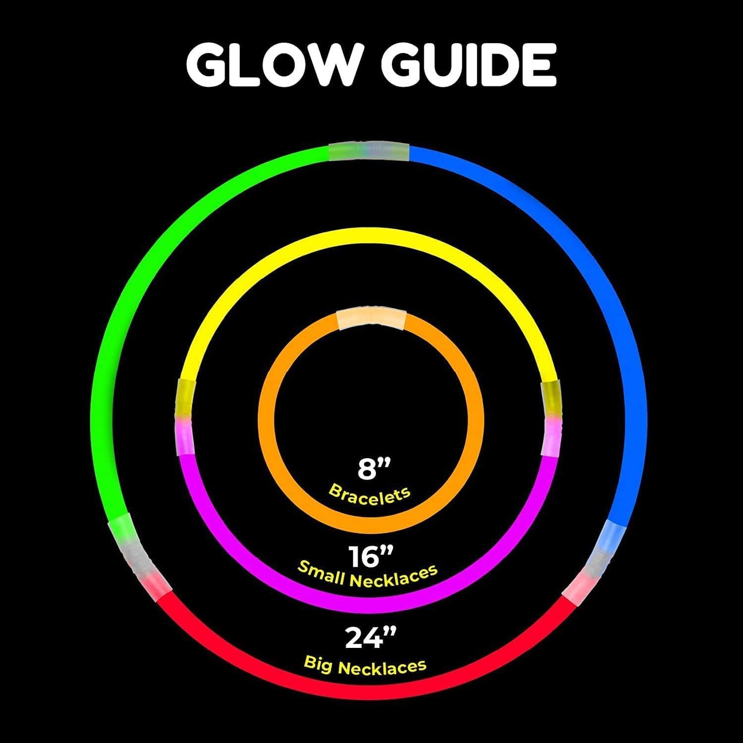 200 Glowsticks in Mixed Colors & 200 Bracelet Connectors