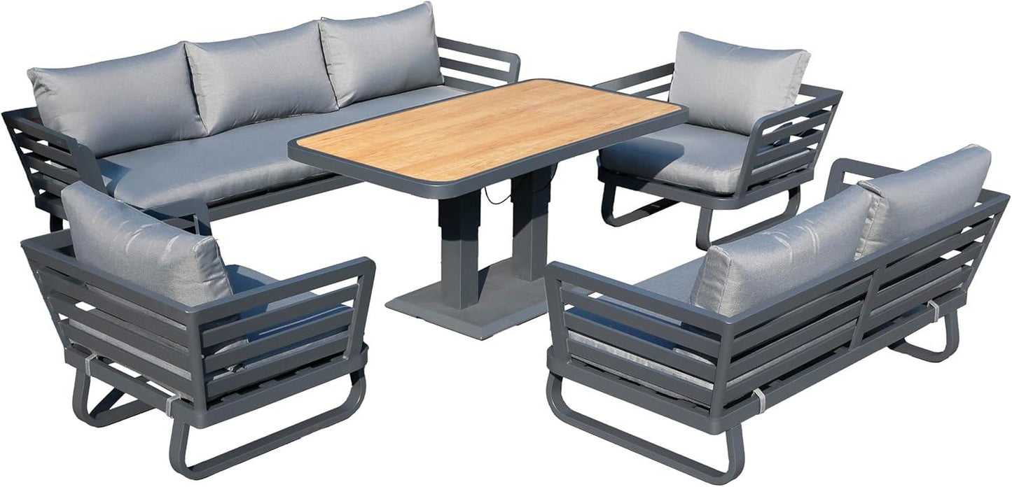 Cannes Grand 7 Seater Aluminium Sofa Lounge Set 5pcs with Adjustable Table