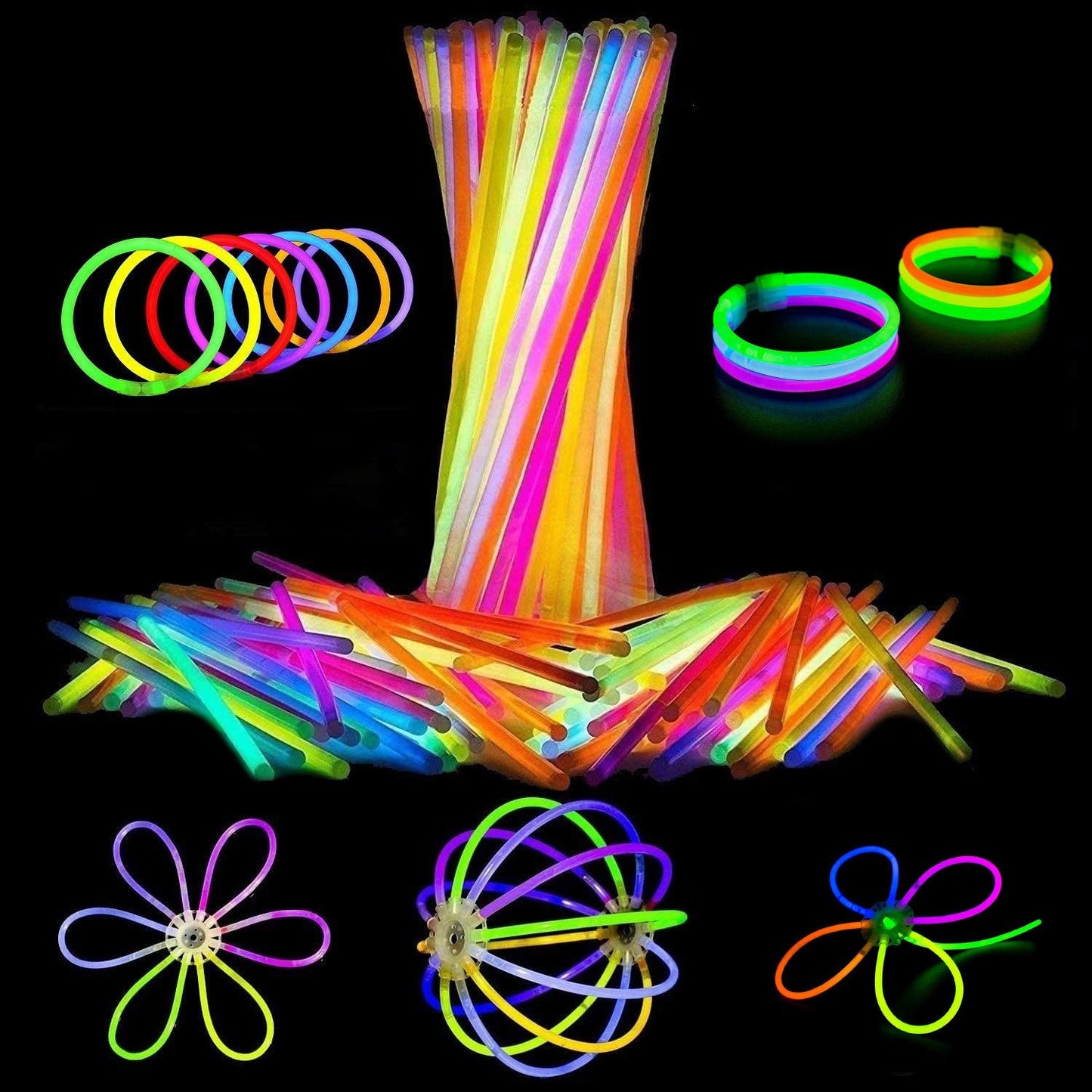 8Inches Glow in the Dark Glowsticks Bracelets 100 Pack