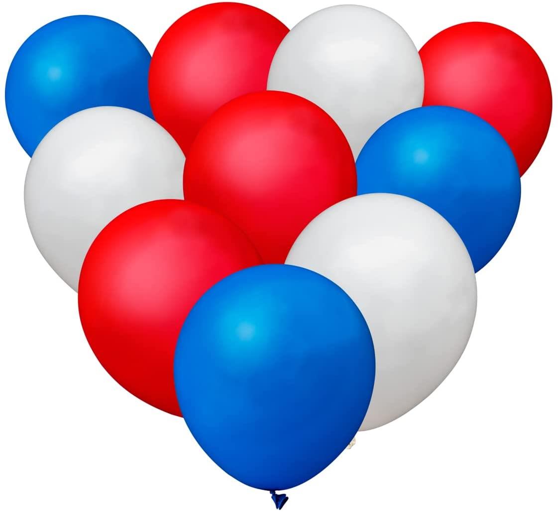 10 Red, White, and Blue Latex Balloons (12")