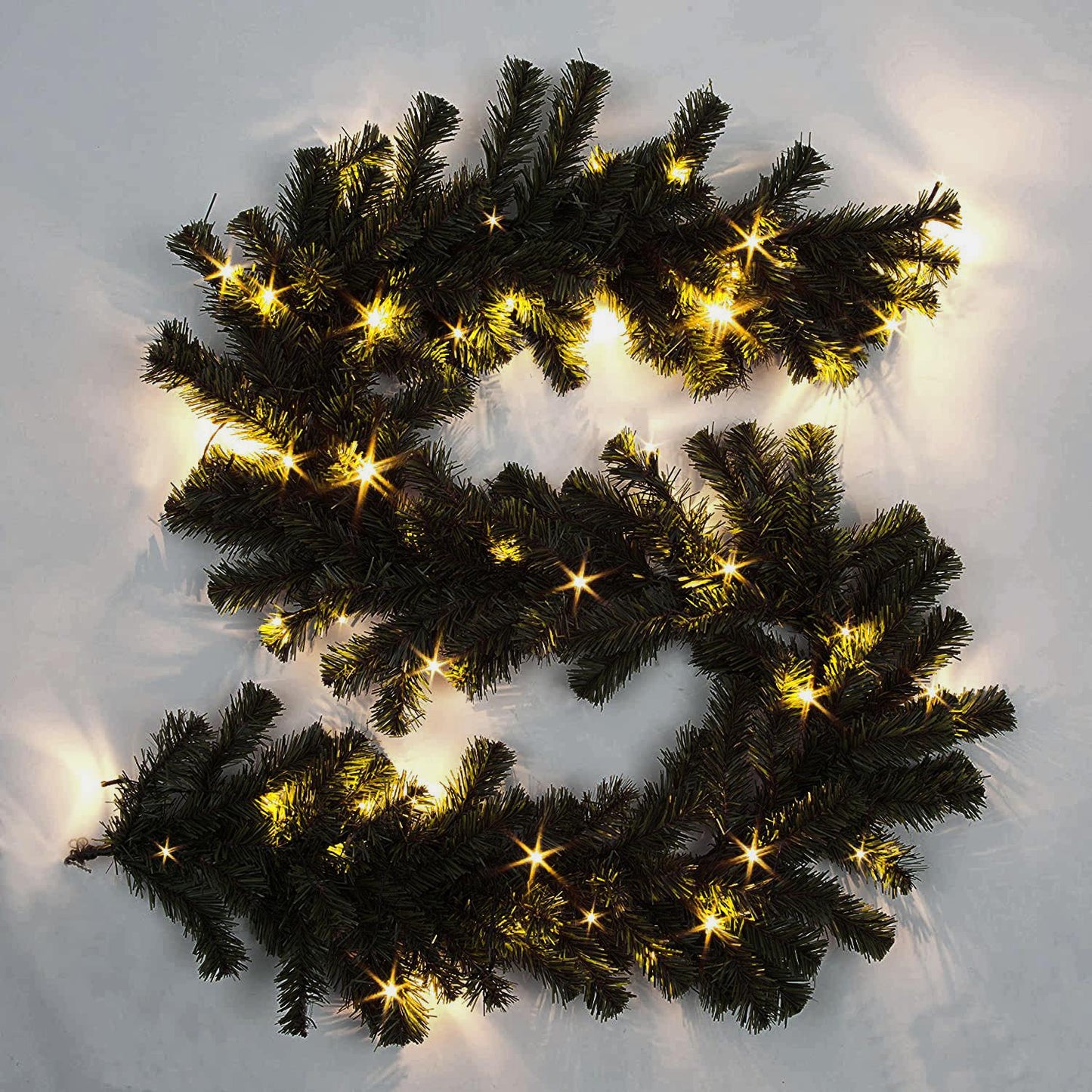 Pre-Lit Alaskan Pine Warm White LEDs Black Garland 200cm