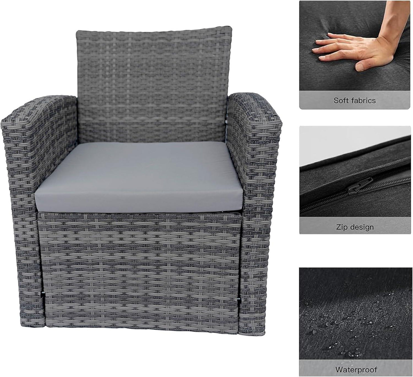 Rattan Garden Furniture Sofa Set Armchair Sofa Glass Table Outdoor Patio 4Pcs