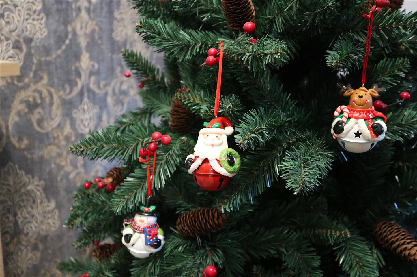 3 Ceramic Christmas Hanging Decoration Bells