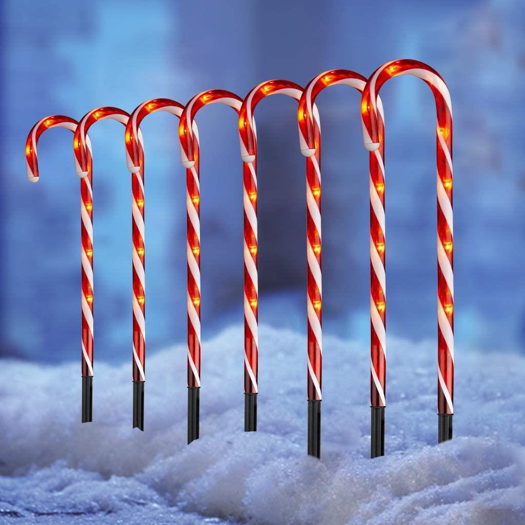 Set of 4 LED Candy Cane Stake Red & White Stripes - 72cm