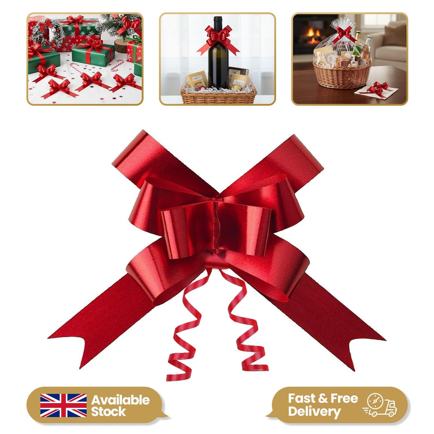 10 Pieces of 30mm Red Pull Bows