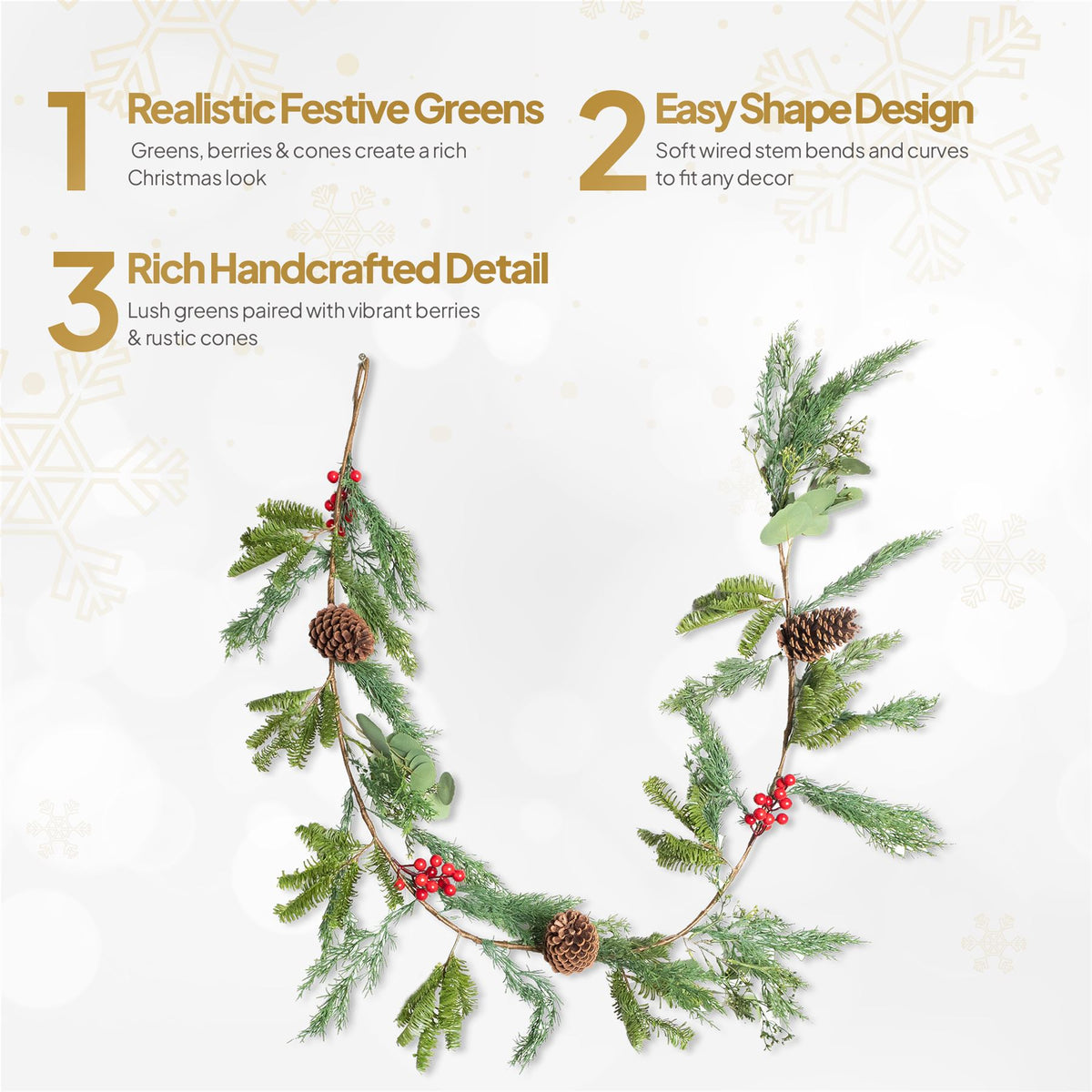 180CM CEDAR GARLAND WITH RED BERRY AND PINECONE