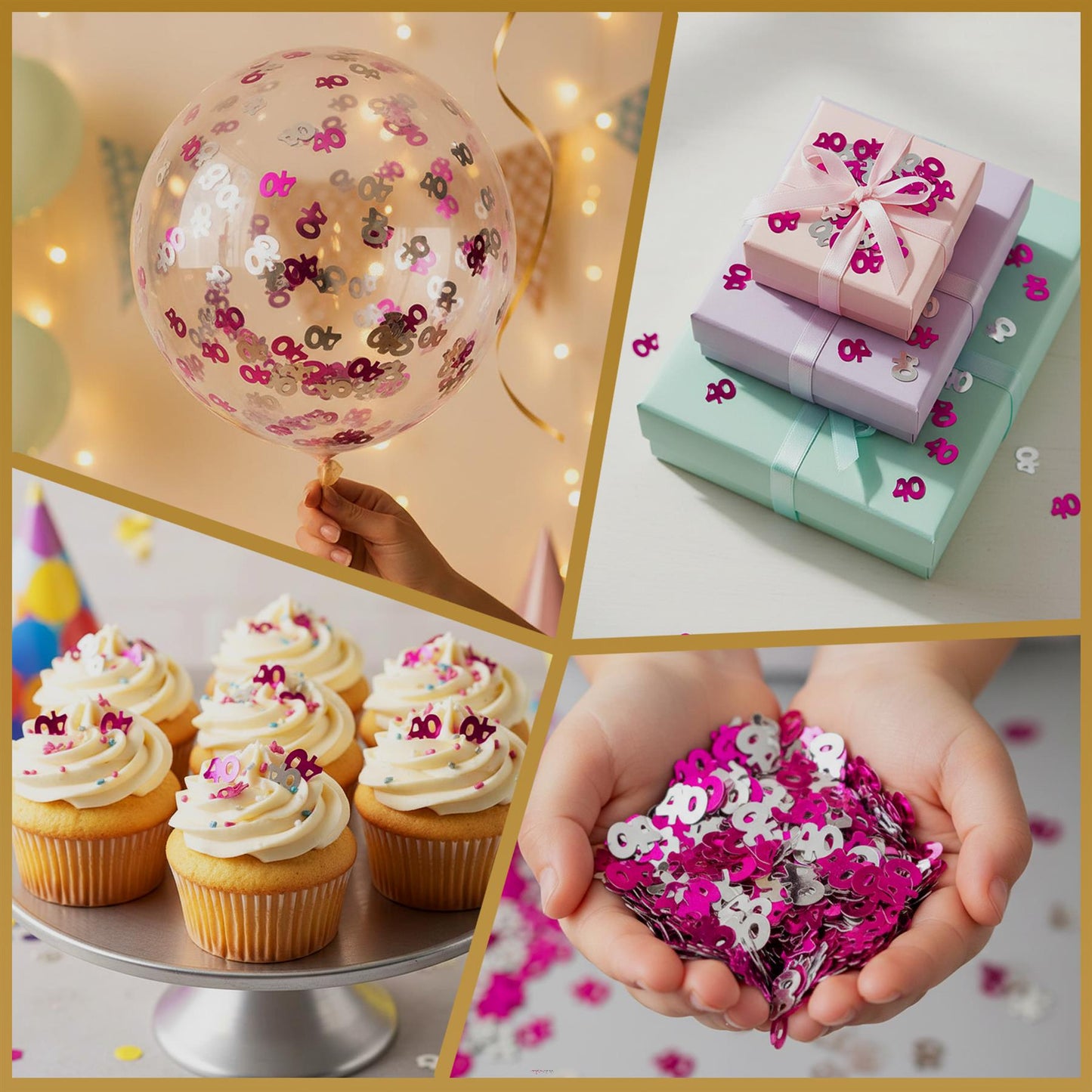 Shatchi 14g 40th Happy Birthday Pink & Silver Party Confetti