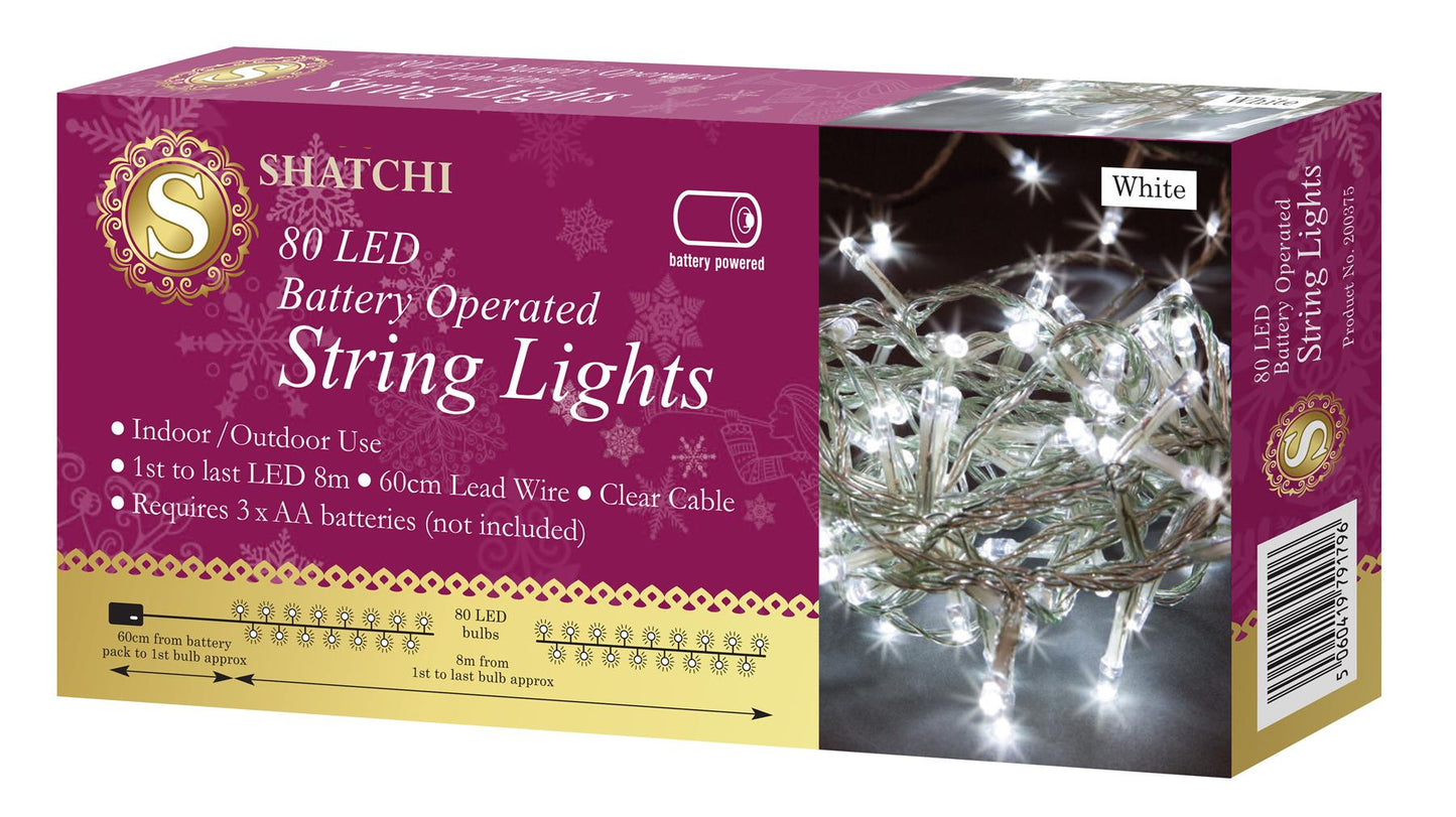 80 LED White Battery Fairy Lights