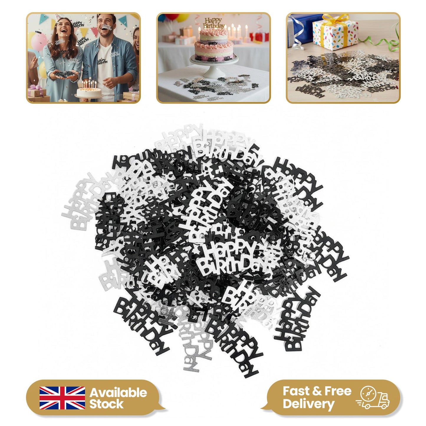 1 PK Happy Birthday Confetti Black & Silver, 14g