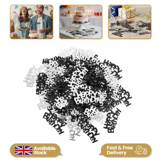 1 PK Happy Birthday Confetti Black & Silver, 14g