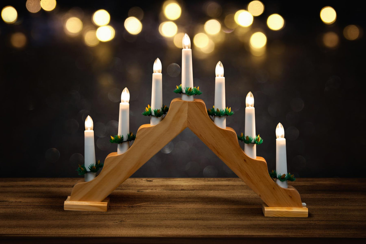 Wooden Candle Bridge Light - 7 Bulb