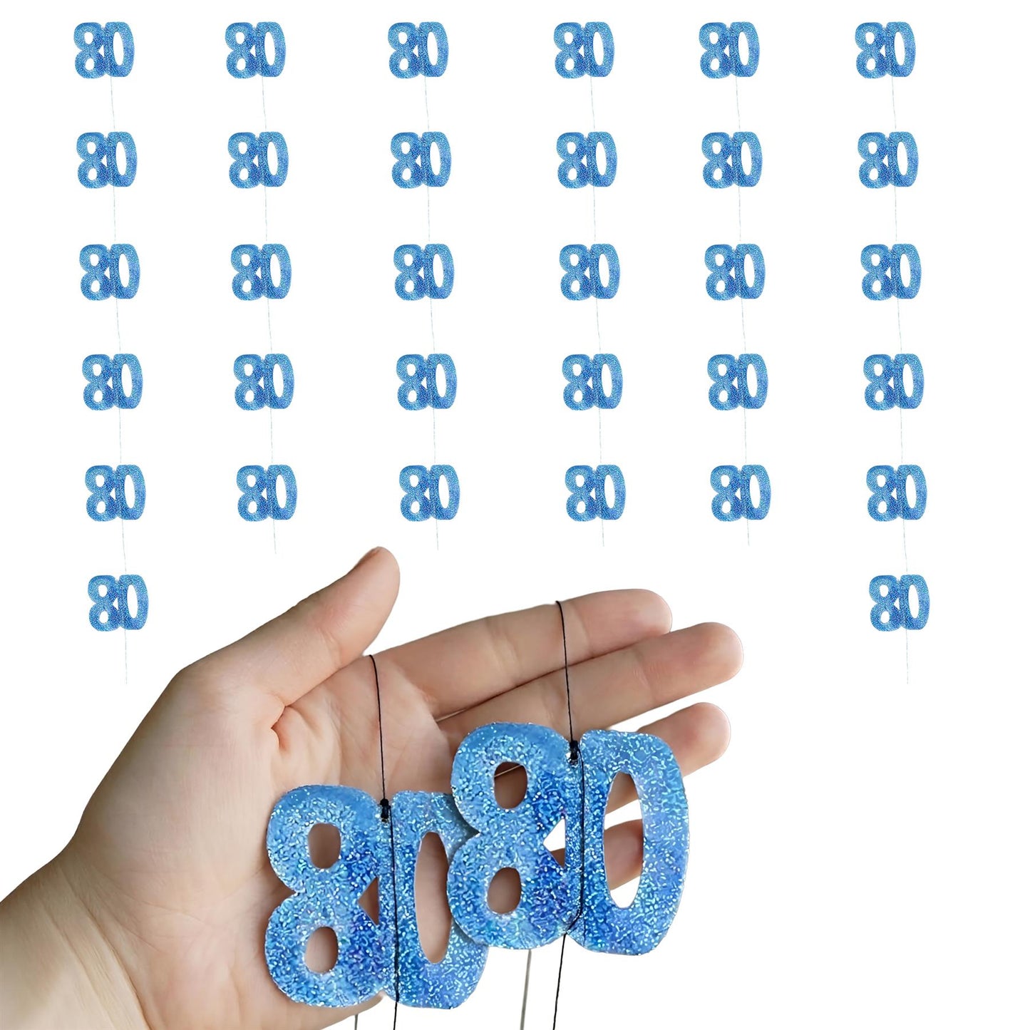 Shatchi 80th Glitz Blue Foil Hanging String Party Decorations Pack of 6