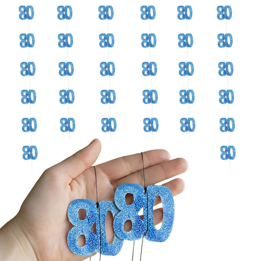 Shatchi 80th Glitz Blue Foil Hanging String Party Decorations Pack of 6