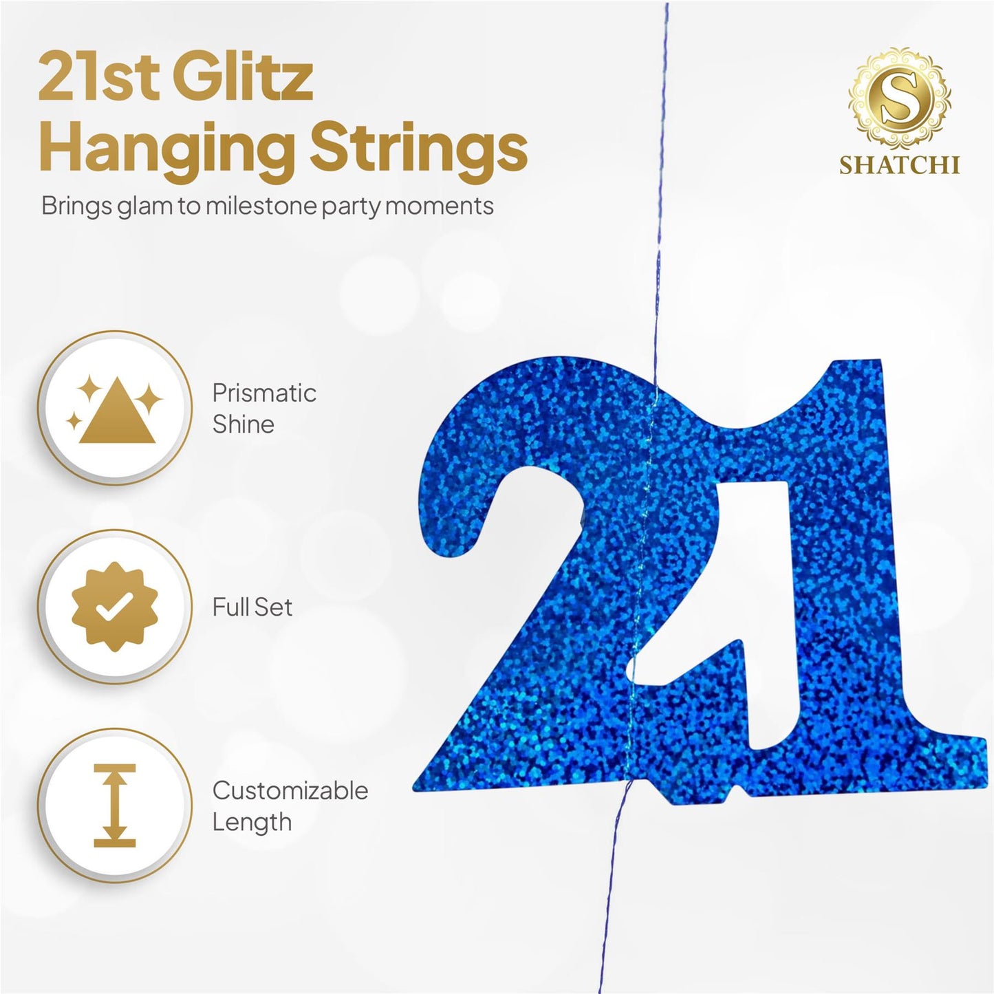 Shatchi 21st Glitz Blue Foil Hanging String Party Decorations Pack of 6