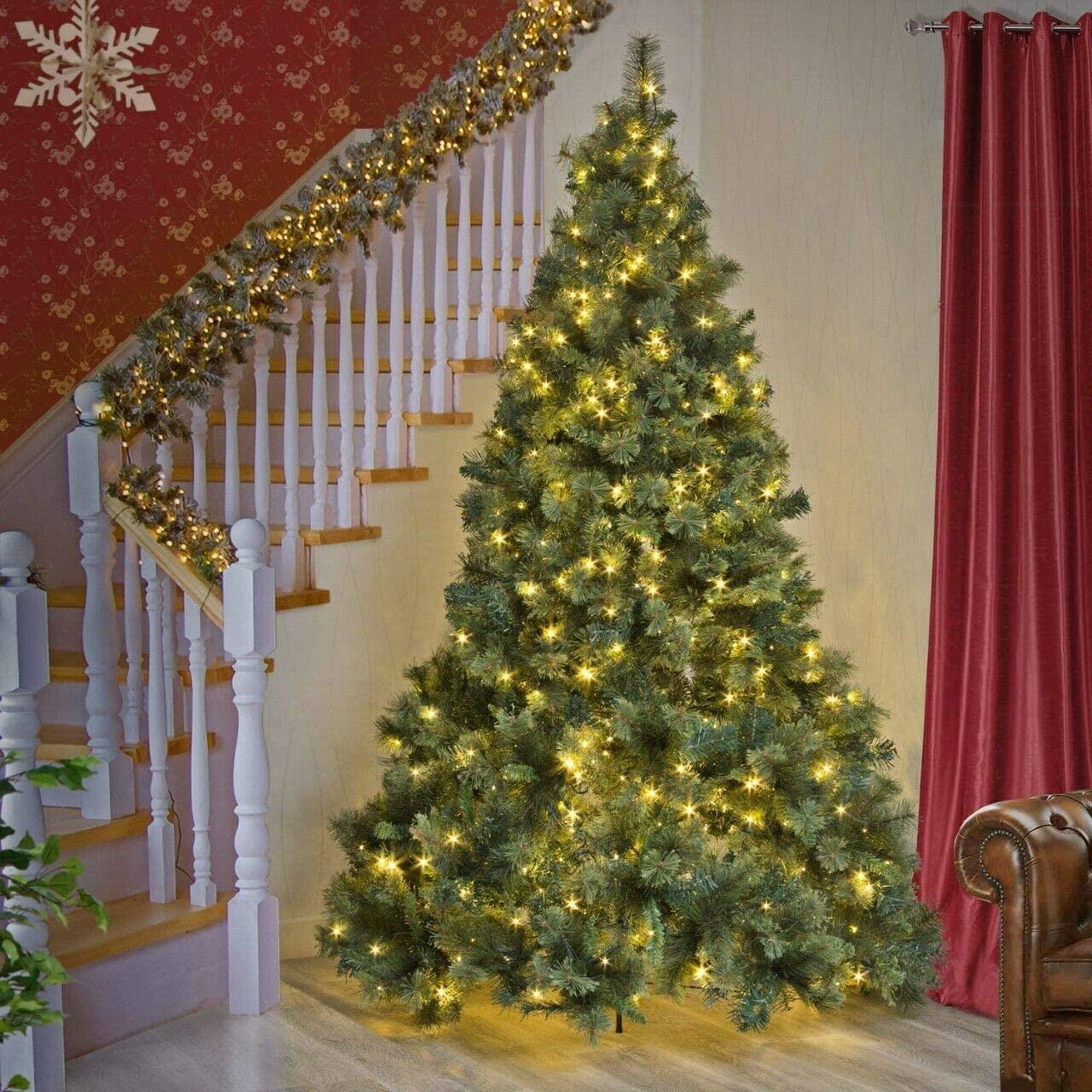 8ft Bushy Green Kentucky Pine Christmas Tree, 240cm Pre-Lit