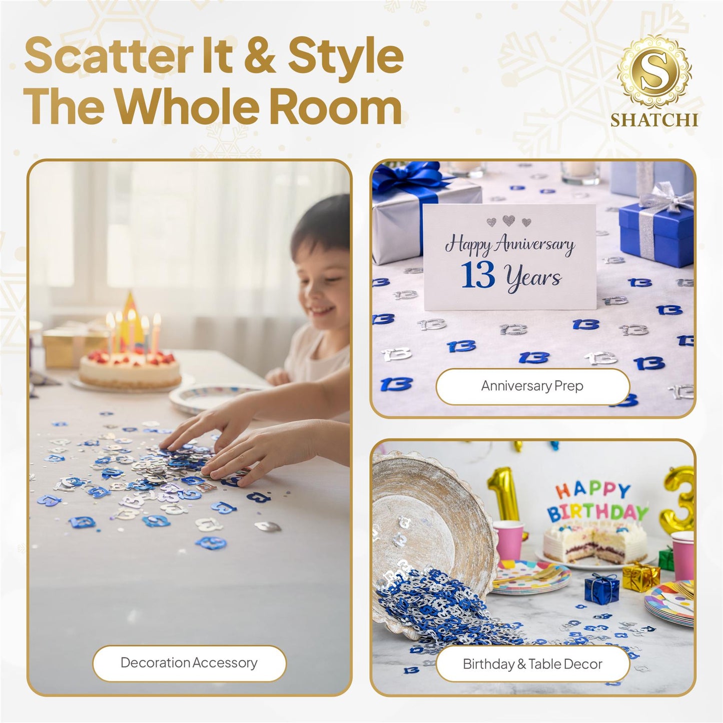 4-Pack 13th Birthday Blue and Silver Confetti