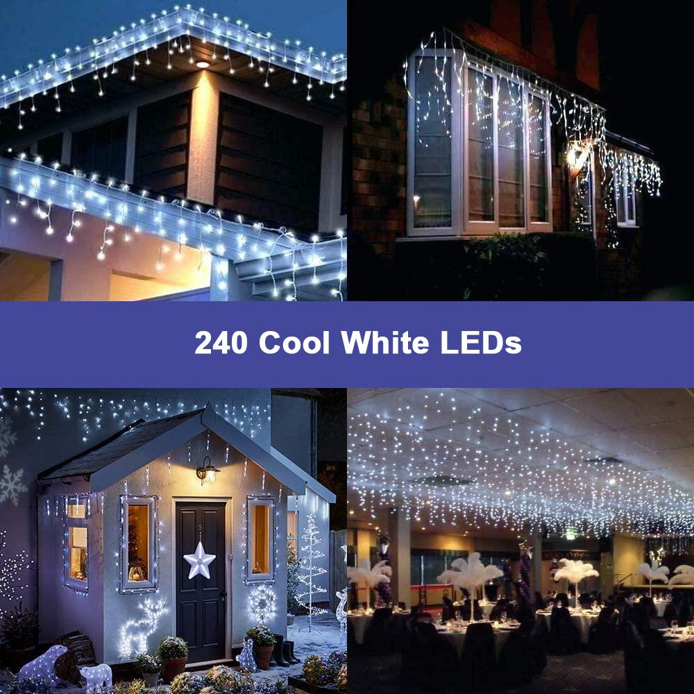 240 Cool White LED Icicle Lights