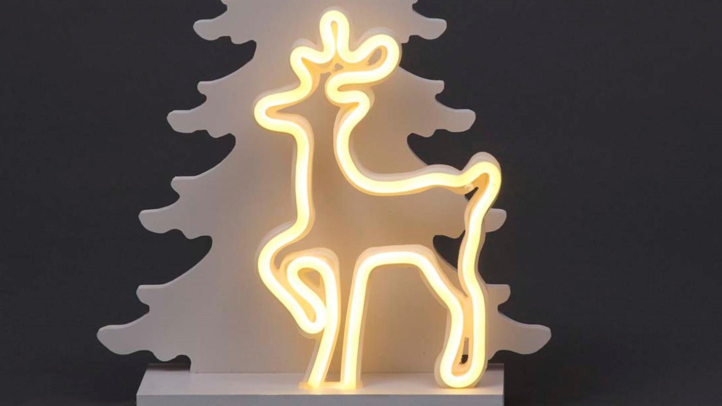 Wooden Neon Reindeer Silhouette - 40cm