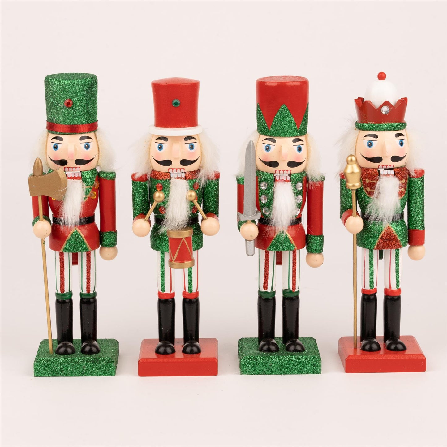 25cm Red & Green Wooden Nutcrackers - 4-Piece Set