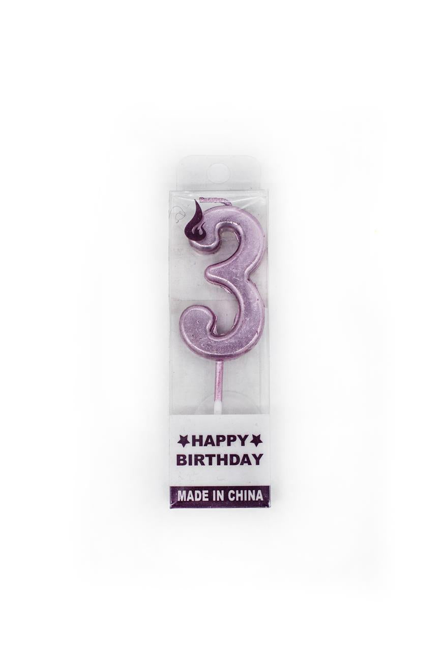 Pink Number 3 Party Cake Candle