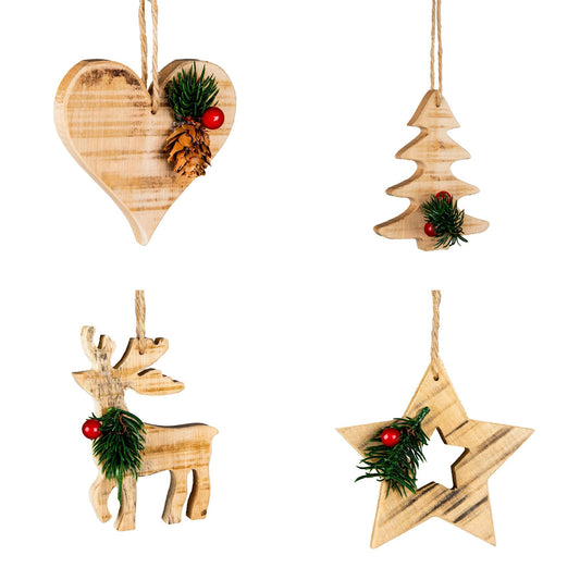 8Pcs Wooden Craft Assorted Shapes - Heart, Tree, Star, Reindeer