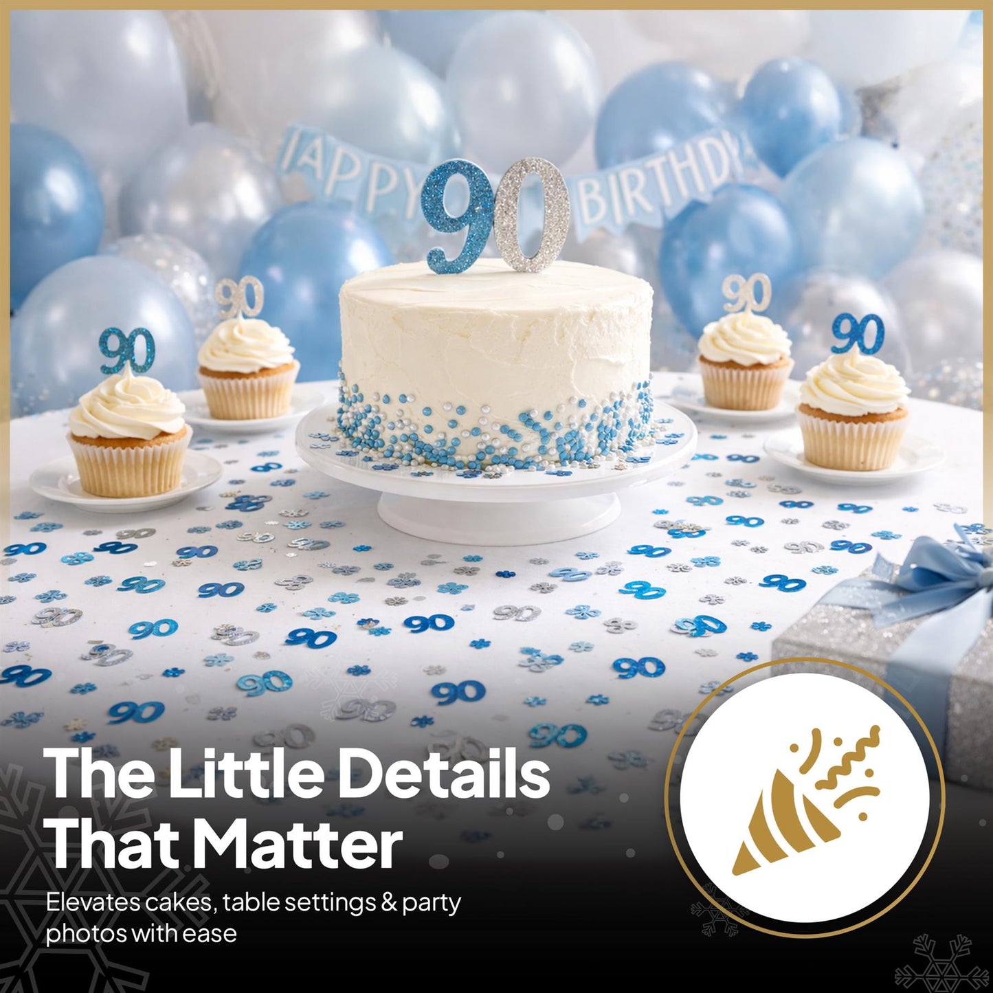 90th Birthday Confetti - Blue & Silver, 14g, 2 Pack